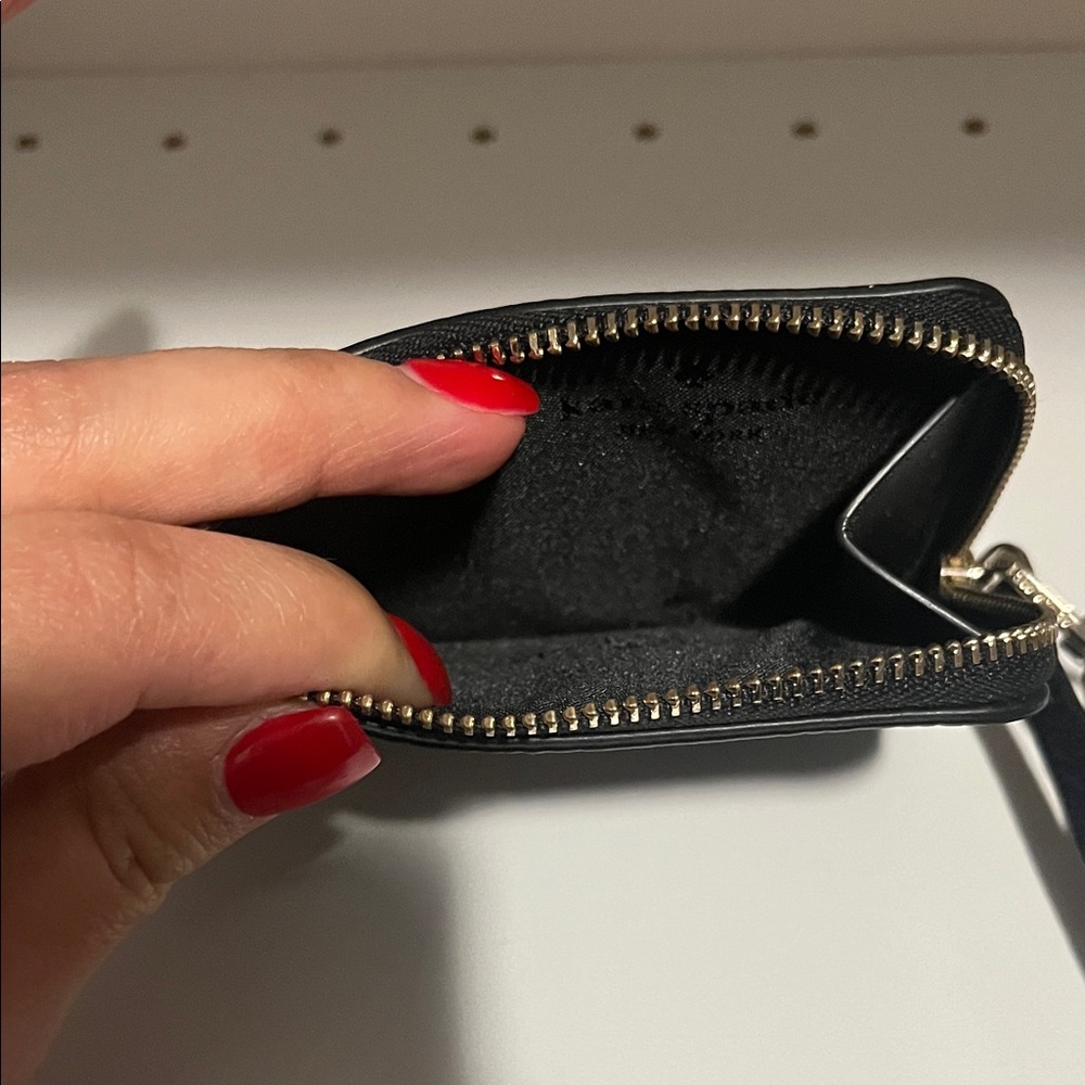 kate spade black pebbled leather wristlet card case with keyring - Picture 3 of 3
